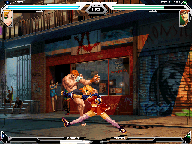 3boys, 3girls, battle, blonde_hair, character_request, green_eyes, king_of_fighters, m.u.g.e.n