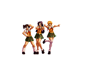 3girls, animated, animated_gif, asamiya_athena, asuka_(kof), bike_shorts, blonde_hair, brown_hair, king_of_fighters, long_hair, loose_socks, m.u.g.e.n, maria_(kof), multiple_girls, pixel_art, plaid, plaid_skirt, pleated_skirt, school_uniform, shinzaki_maria, short_hair, short_twintails, simple_background, skirt, socks, the_king_of_fighters_2003, transparent_background, twintails