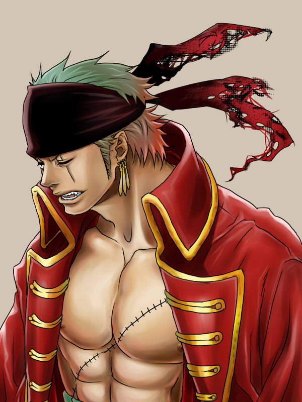 1boy, bandanna, green_hair, male_focus, one-eyed, one_piece, one_piece_film_z, roronoa_zoro