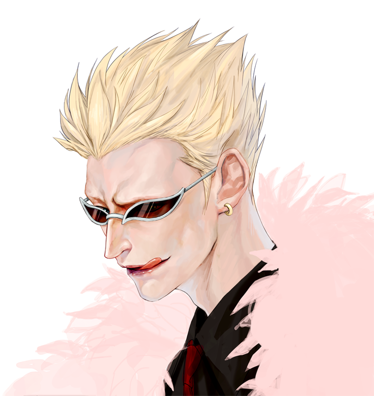 1boy, blonde_hair, donquixote_doflamingo, dotol, feathers, male_focus, one_piece, shichibukai