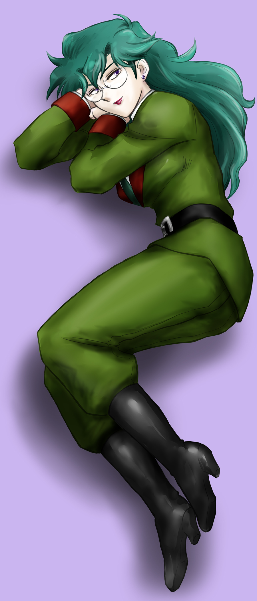 amakasu, belt, boots, earrings, g_gundam, glasses, green_hair, gundam