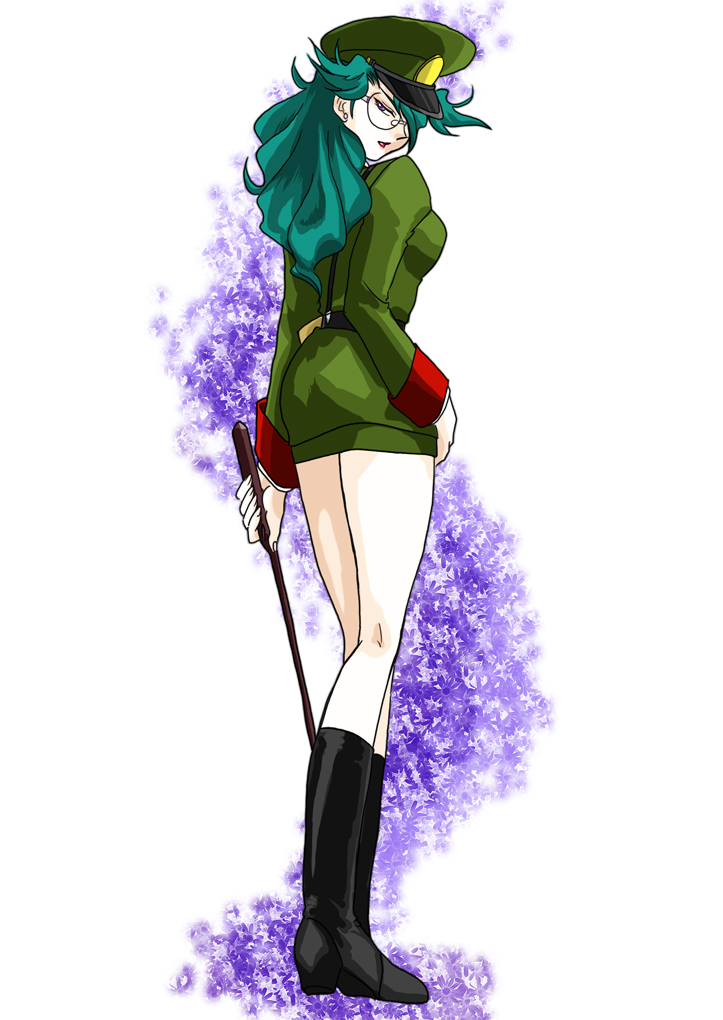 amakasu, boots, earrings, from_behind, full_body, g_gundam, glasses, green_hair