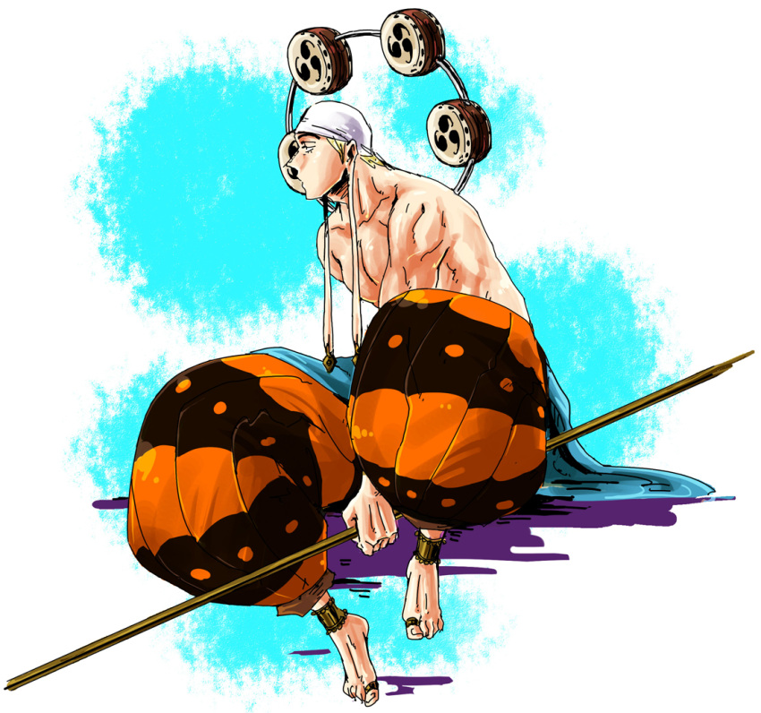 1boy, anklet, bandanna, barefoot, earrings, enel, jewelry, kepe