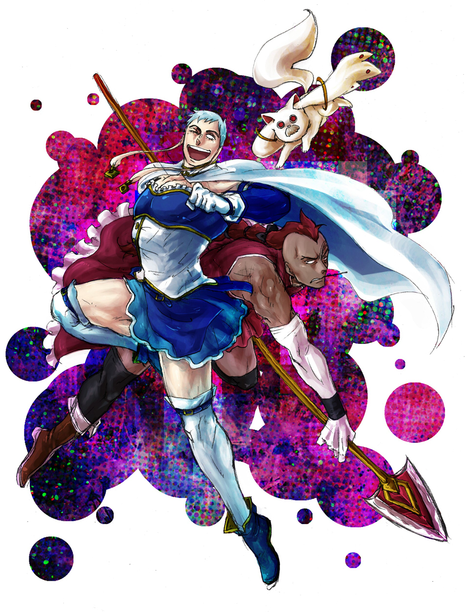 2boys, crossdressinging, enel, kepe, kyubey, mahou_shoujo_madoka_magica, multiple_boys, one_piece