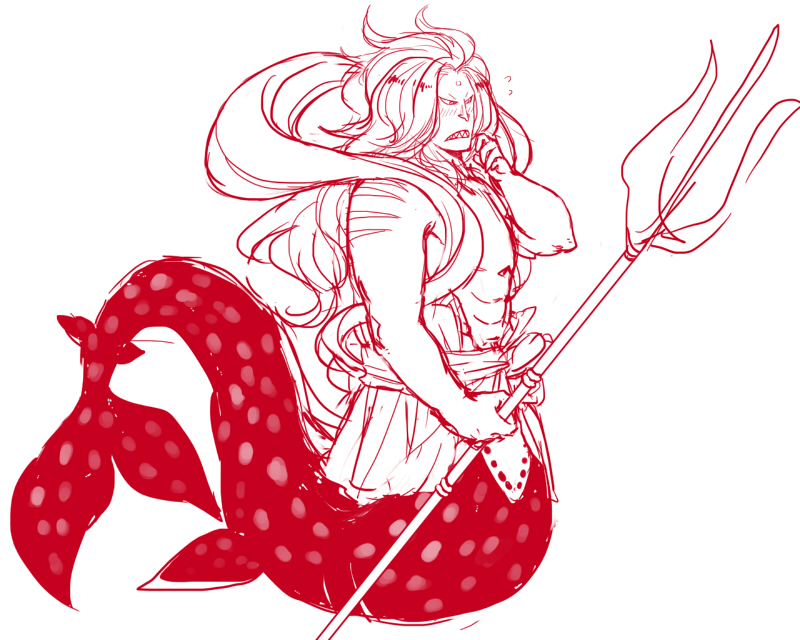 1boy, fishman_island, fukaboshi, merman, monochrome, monster_boy, one_piece, prince