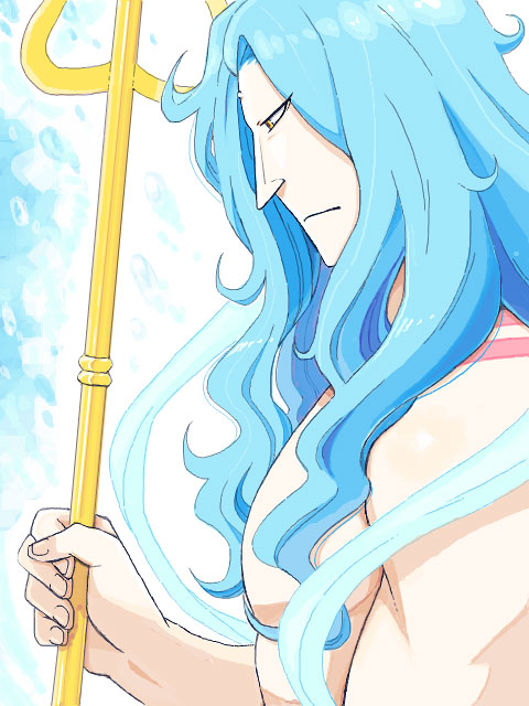 1boy, fukaboshi, male_focus, merman, monster_boy, one_piece, solo, trident