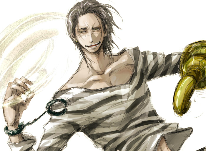 1boy, amputee, cuffs, handcuffs, impel_down, male_focus, one_piece, prisoner