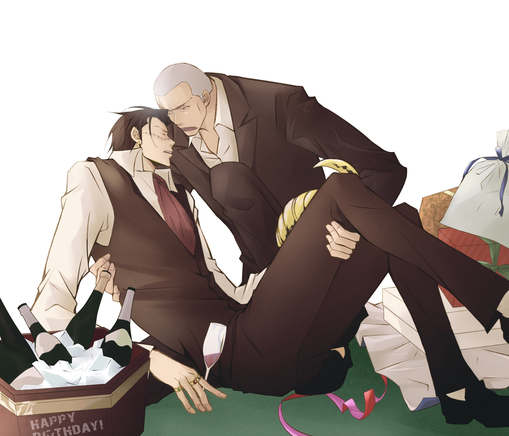2boys, bottle, carry, daz_bones, male_focus, multiple_boys, one_piece, s-salt