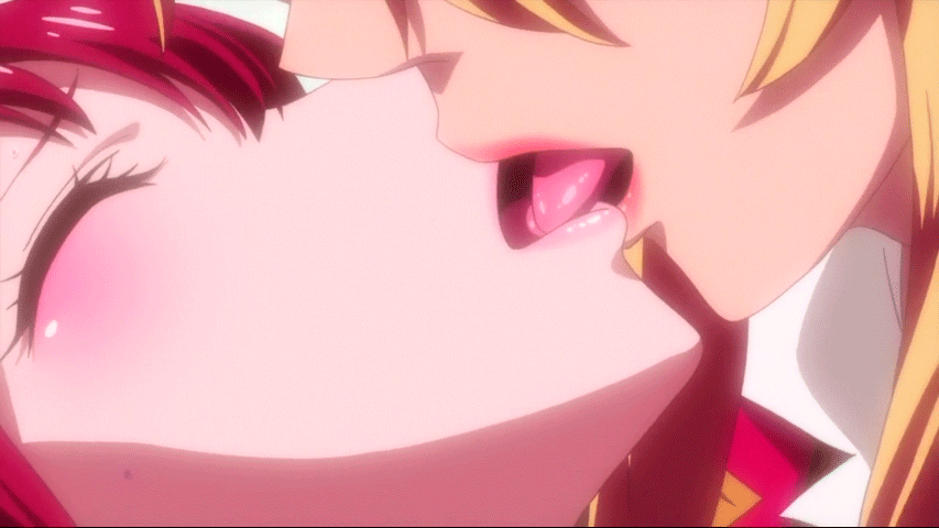 2girls, animated, animated_gif, closed_eyes, french_kiss, kiss, multiple_girls, saliva