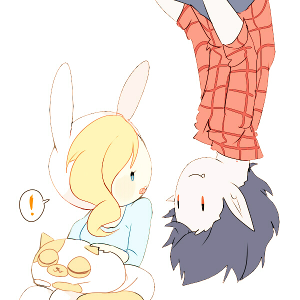 1boy, 1girl, adventure_time, animal_ears, black_hair, blonde_hair, cake_(adventure_time), cartoon_network