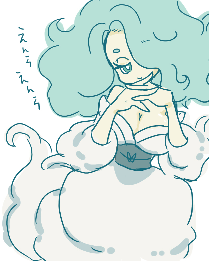 1girl, artist_request, blue_eyes, blue_hair, breasts, cleavage, enraenra_(youkai_watch), looking_at_viewer