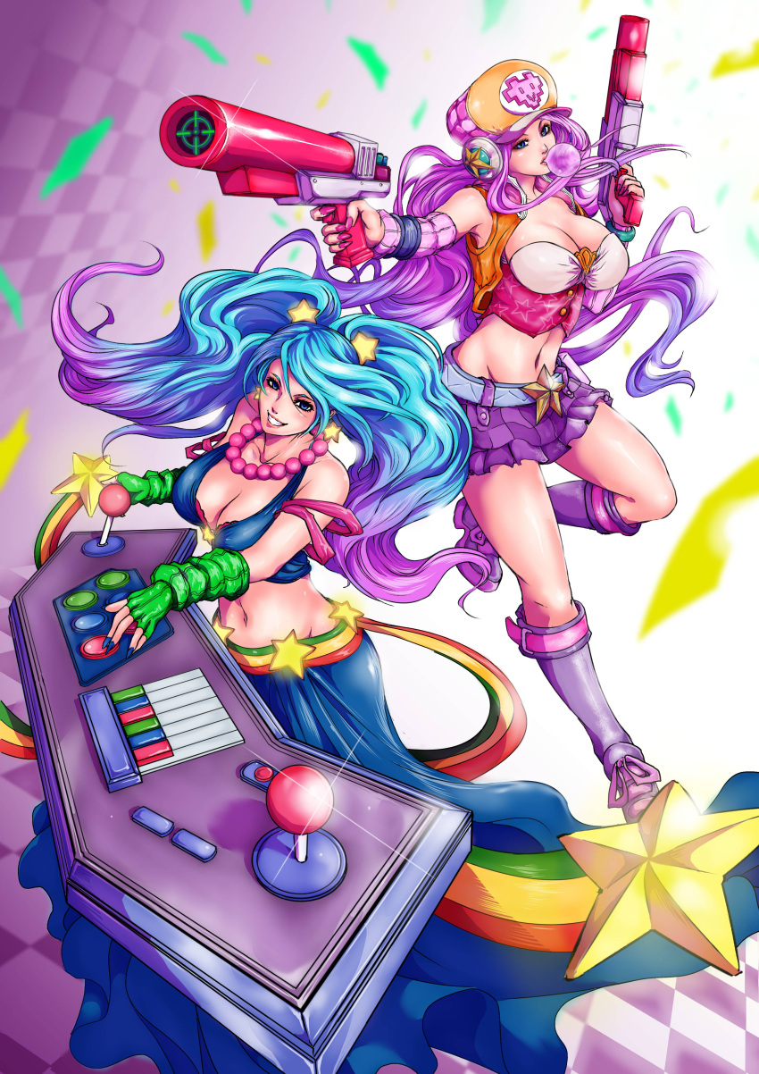 2girls, alternate_costume, arcade_(league_of_legends), league_of_legends, multiple_girls, nail_polish, sarah_fortune, sona_buvelle