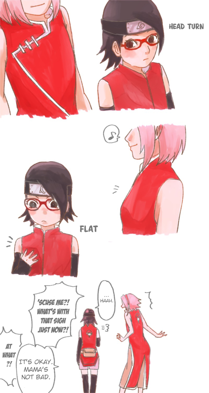 2girls, black_hair, boruto:_the_movie, breast_envy, forehead_protector, glasses, haruno_sakura, konohagakure_symbol