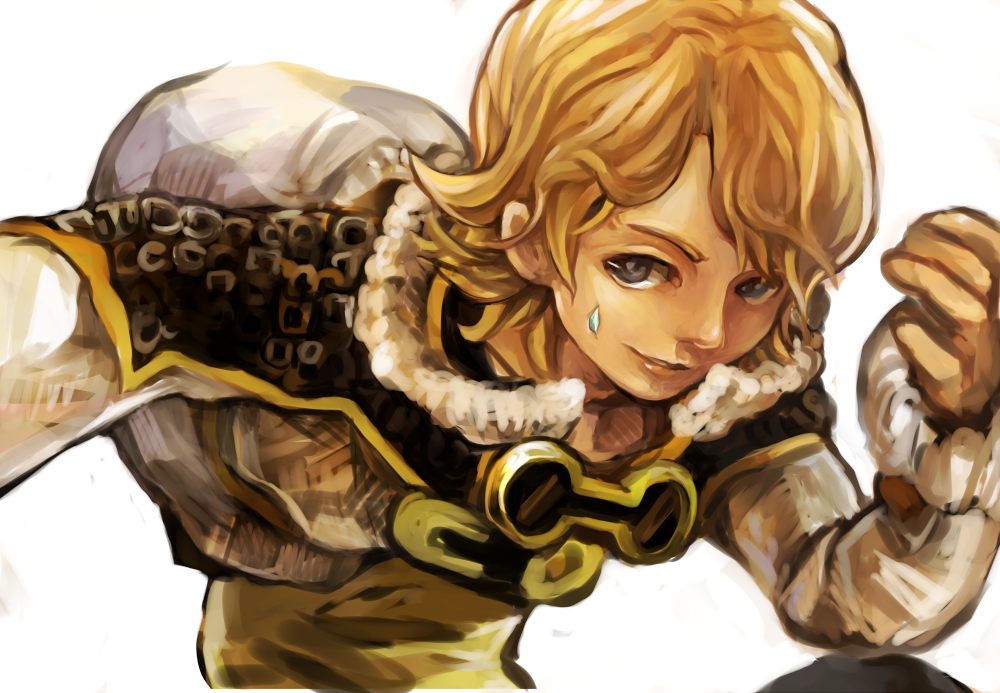 1boy, blonde_hair, coat, final_fantasy, final_fantasy_crystal_chronicles, goggles, layle, male_focus, simple_background, solo, white_background