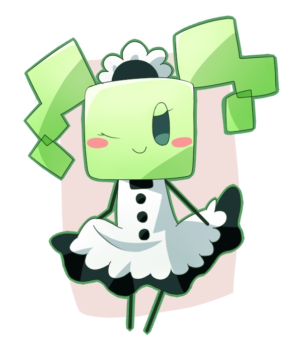 1girl, artist_request, blush, looking_at_viewer, maid, manera, one_eye_closed, paper_mario