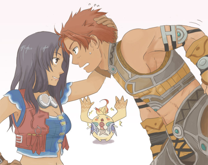 1girl, 2boys, black_hair, brown_eyes, brown_hair, carna, dark_skin, goggles