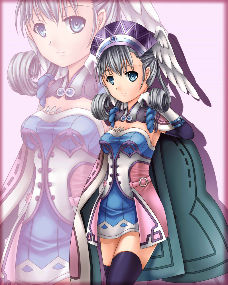 1girl, blue_eyes, cape, curly_hair, dress, elbow_gloves, gloves, hat