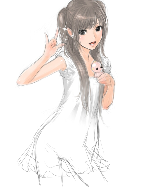 \m/, bad_id, black_eyes, doll, flat_chest, grey_hair, kewpie_doll, lingerie