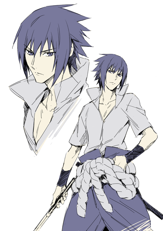 1boy, black_hair, expression_sheet, high_collar, naruto, naruto_shippuuden, open_collar, sword, uchiha_sasuke, unzipped, xia_(ryugo), zipper