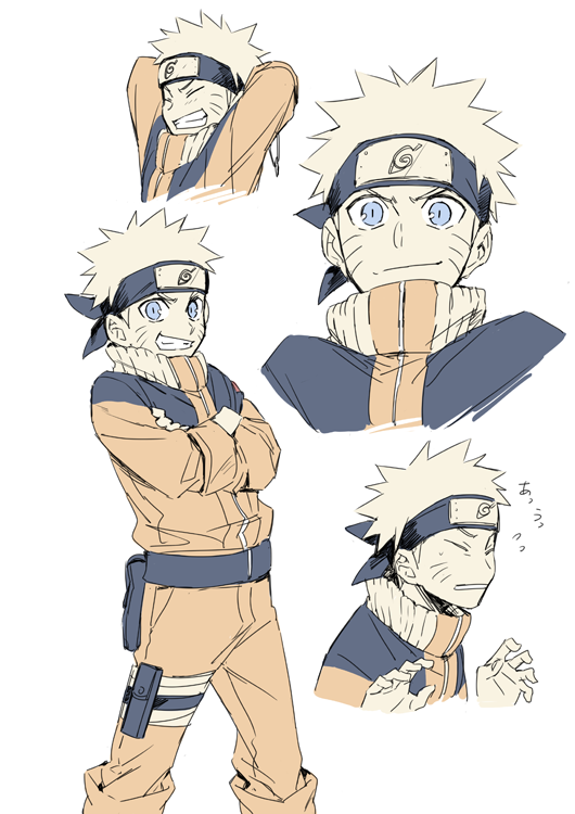 1boy, blonde_hair, blue_eyes, expression_sheet, forehead_protector, naruto, spiky_hair, standing