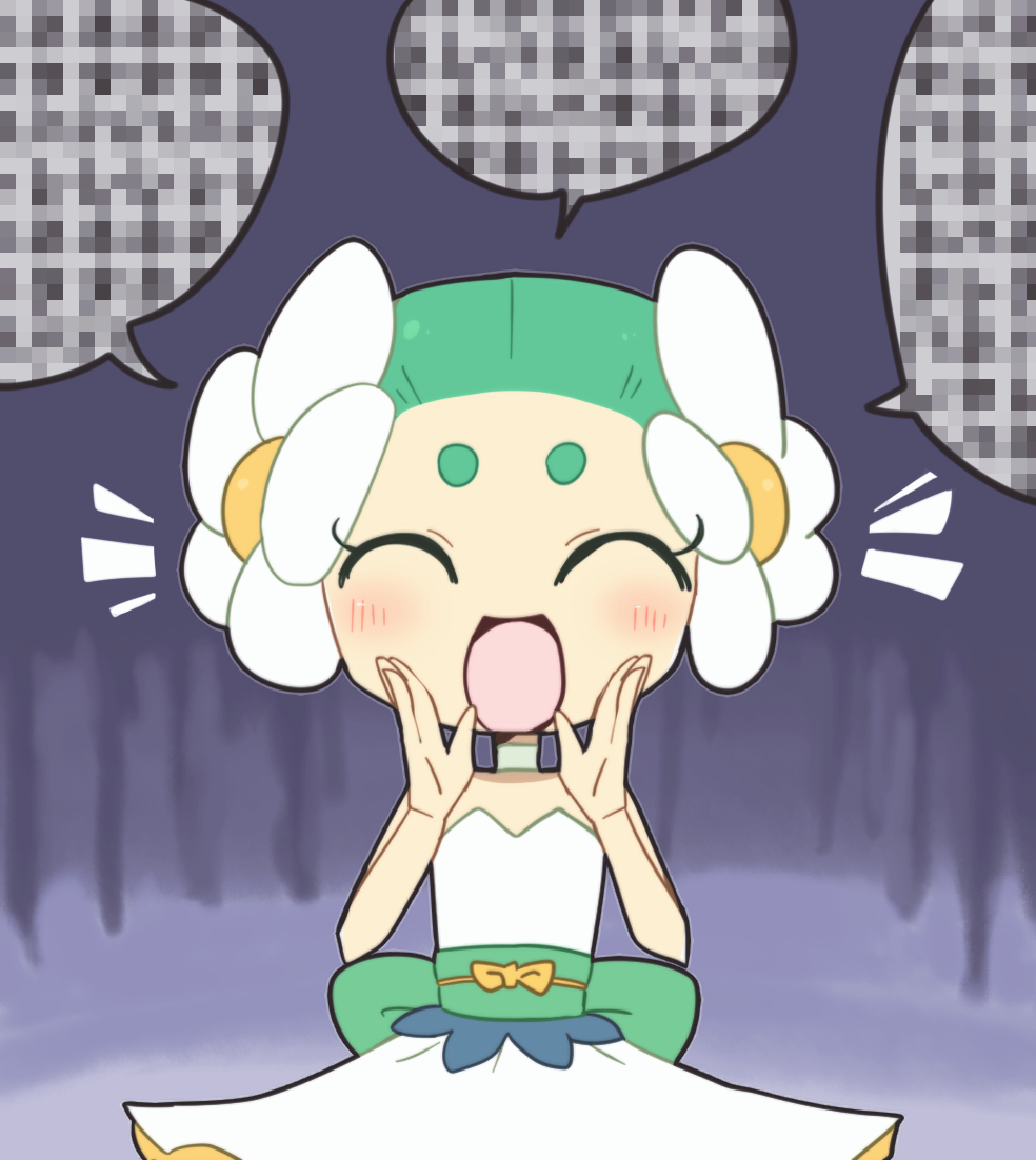 1girl, blush, censored, closed_eyes, female, green_hair, jiima_tarou, netaballerina