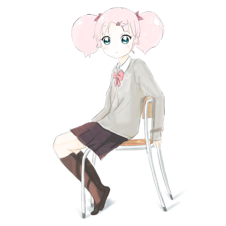 1girl, alternate_costume, bangs, black_legwear, blue_eyes, blue_hair, blush, chair