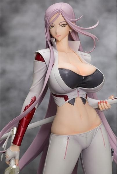 1girl, breasts, collar, cowboy_shot, detached_sleeves, figure, fingerless_gloves, gloves