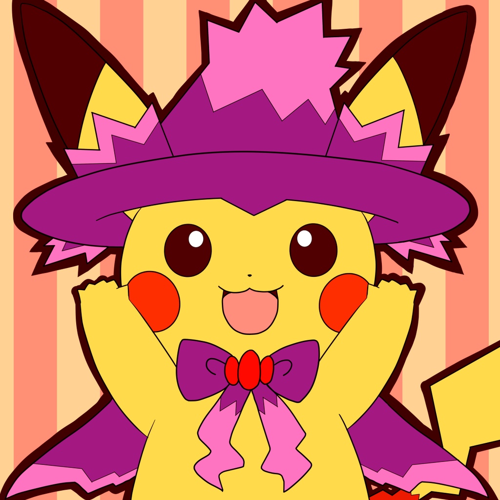 halloween, hat, mismagius_(cosplay), nintendo, no_humans, open_mouth, pikachu, pokemon