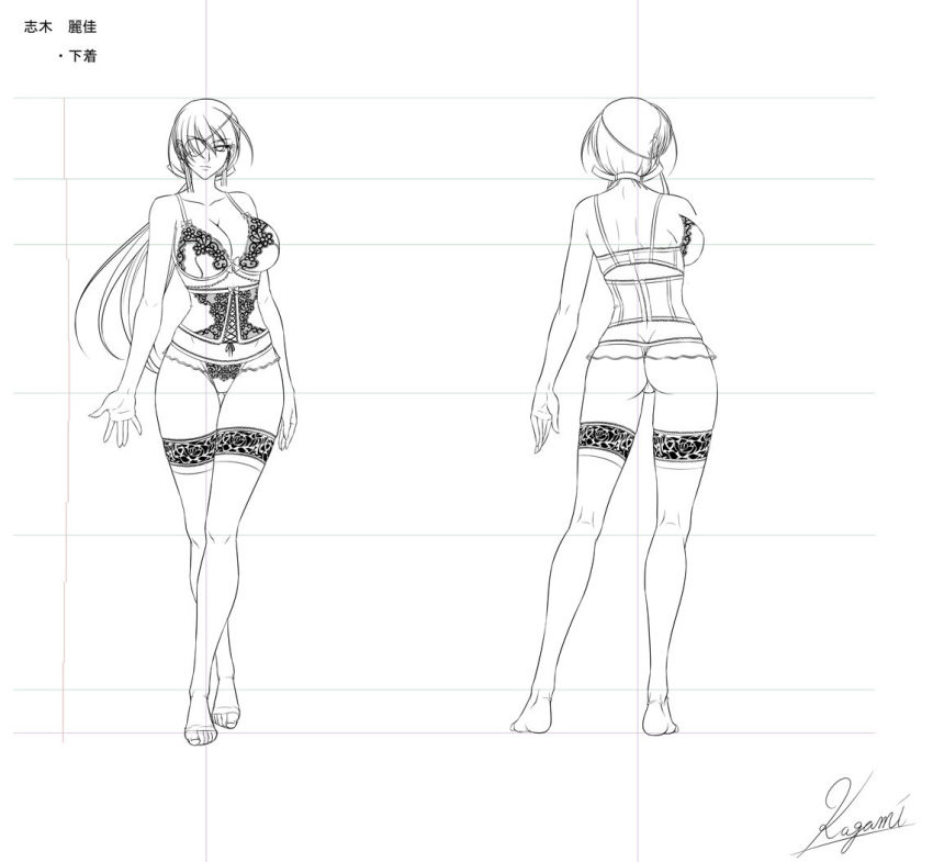 1girl, artist_name, ass, back, black_lilith, bra, breasts, character_sheet
