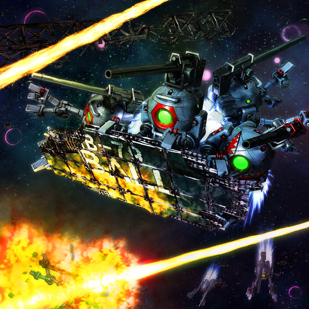 a_mituhashi, ball_(gundam), character_name, explosion, gundam, gundam_ms_igloo, mecha, space