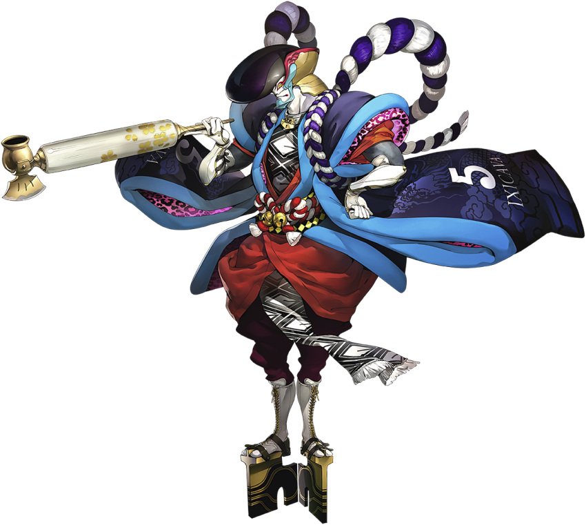 1boy, face_paint, geta, goemon_(persona_5), japanese_clothes, kiseru, official_art, persona