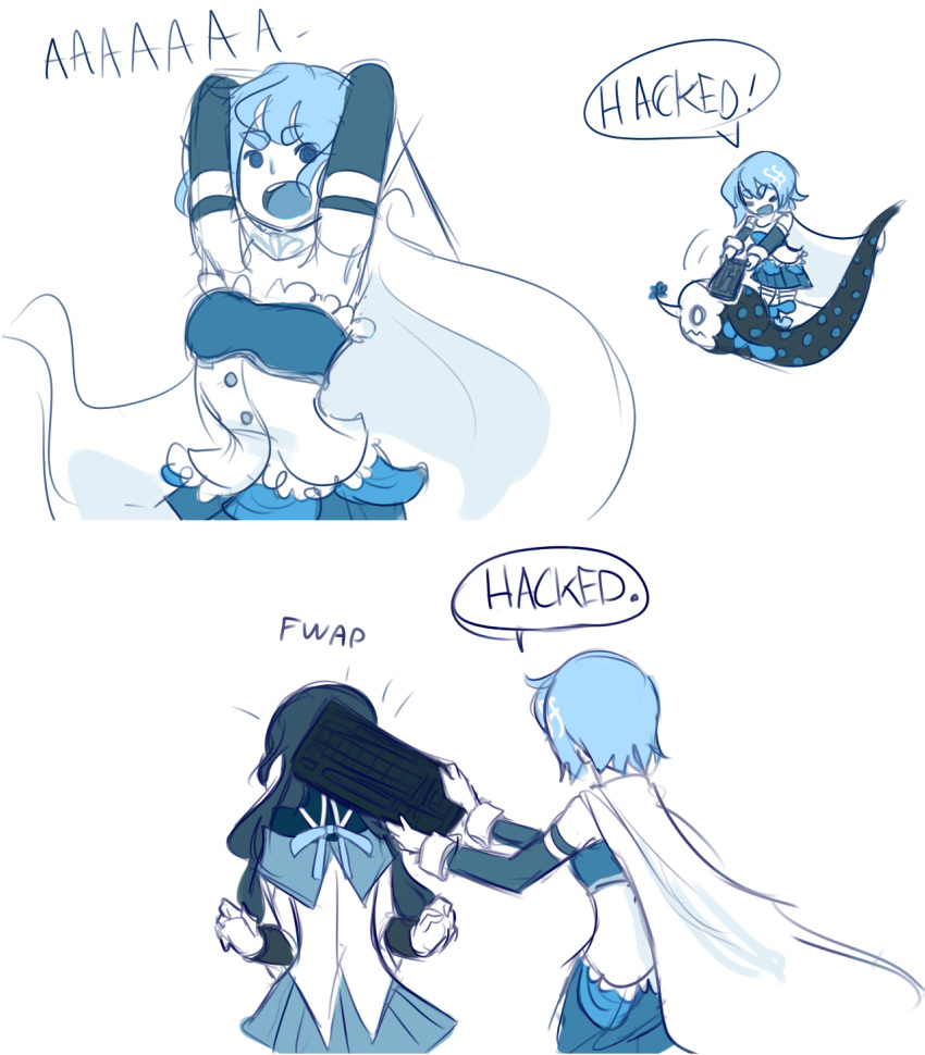akemi_homura, black_hair, blue_hair, comic, keyboard, long_hair, magical_girl, mahou_shoujo_madoka_magica