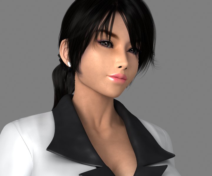 3d, black_hair, dark_skin, hairband, piercing, ponytail, sugimoto_shouko, suit, tan, umemaro