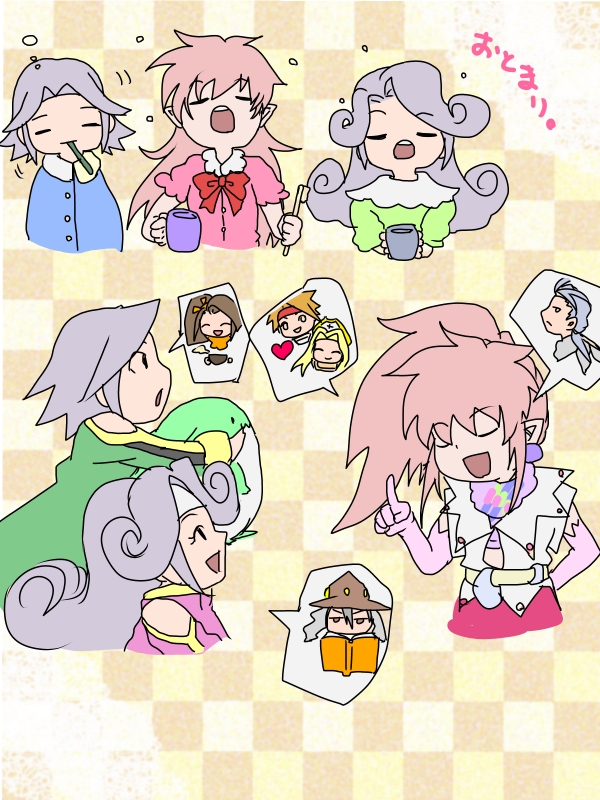 arche_klein, chester_barklight, cless_alvein, dio_(tales), klarth_lester, kuruuru, mel_(tales), mint_adenade