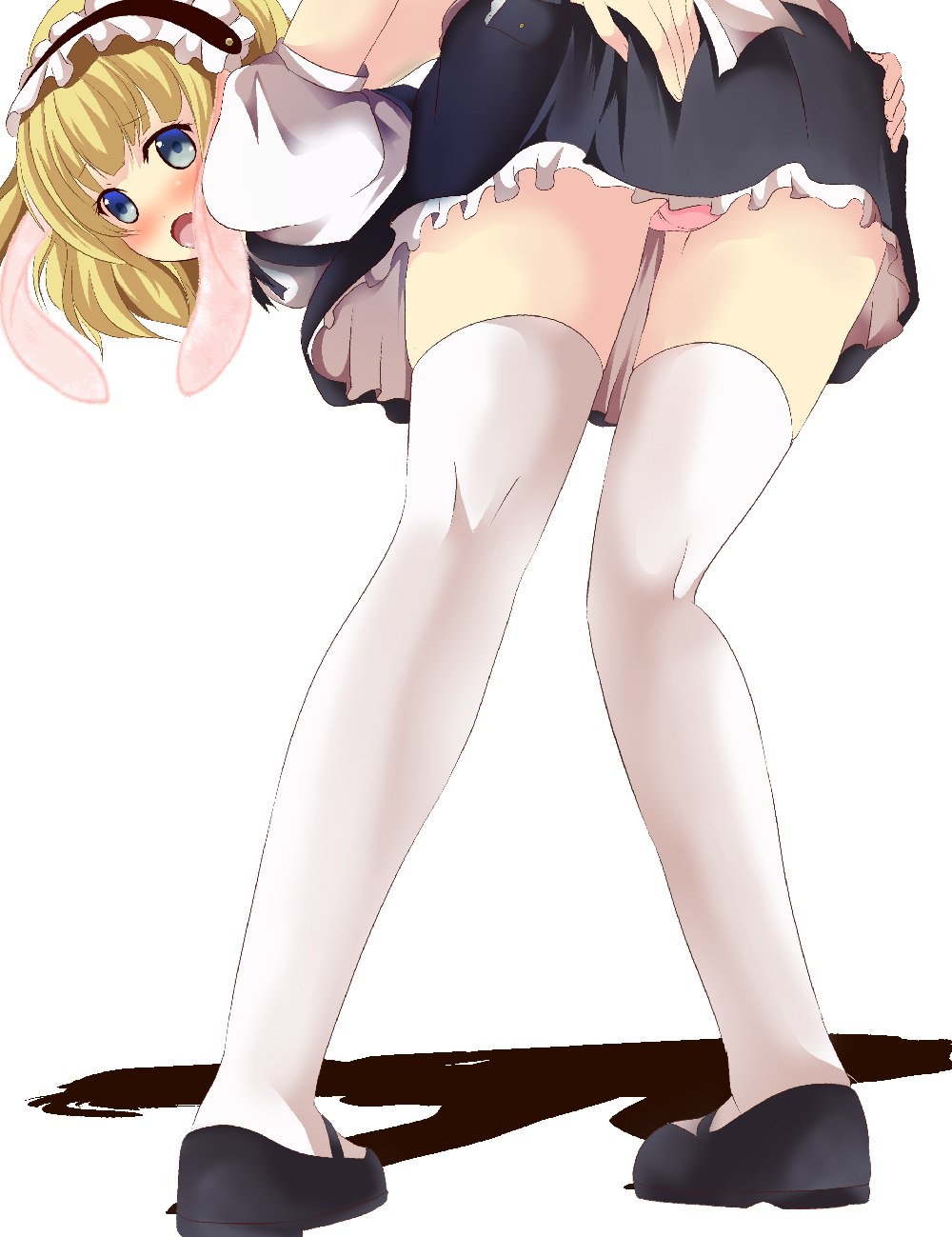 1girl, animal_ears, ass, blonde_hair, blue_hair, blush, gochuumon_wa_usagi_desu_ka?, kirima_sharo