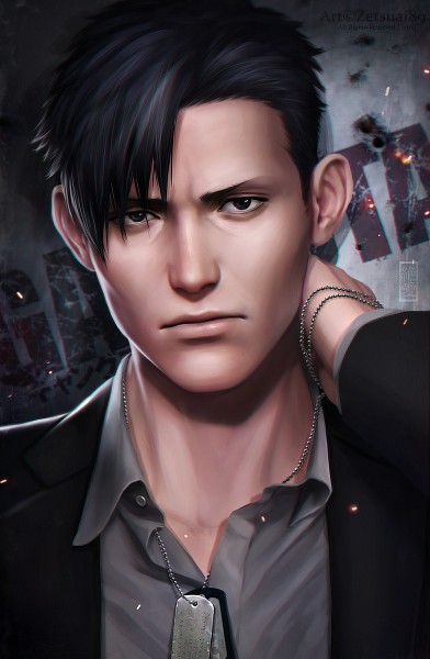 1boy, black_eyes, black_hair, dog_tags, gangsta, male_focus, nicolas_brown, realistic