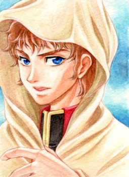 1boy, aarcadia, amuro_ray, blue_eyes, brown_hair, cloak, gundam, male_focus, mobile_suit_gundam, solo