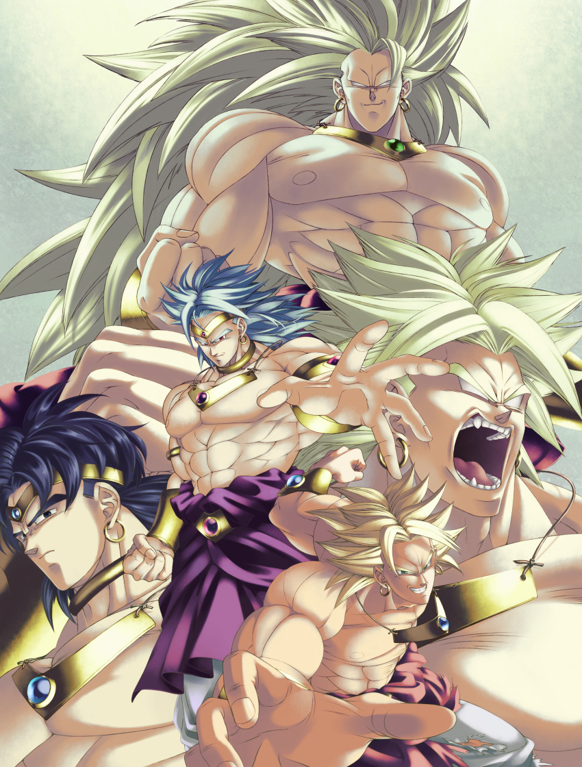 1boy, black_hair, blank_eyes, blonde_hair, broly, dragon_ball, dragonball_z, dual_persona