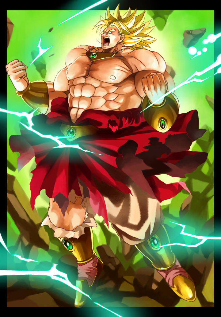 blank_eyes, blonde_hair, broly, dragon_ball, dragonball_z, energy, epic, gauntlets