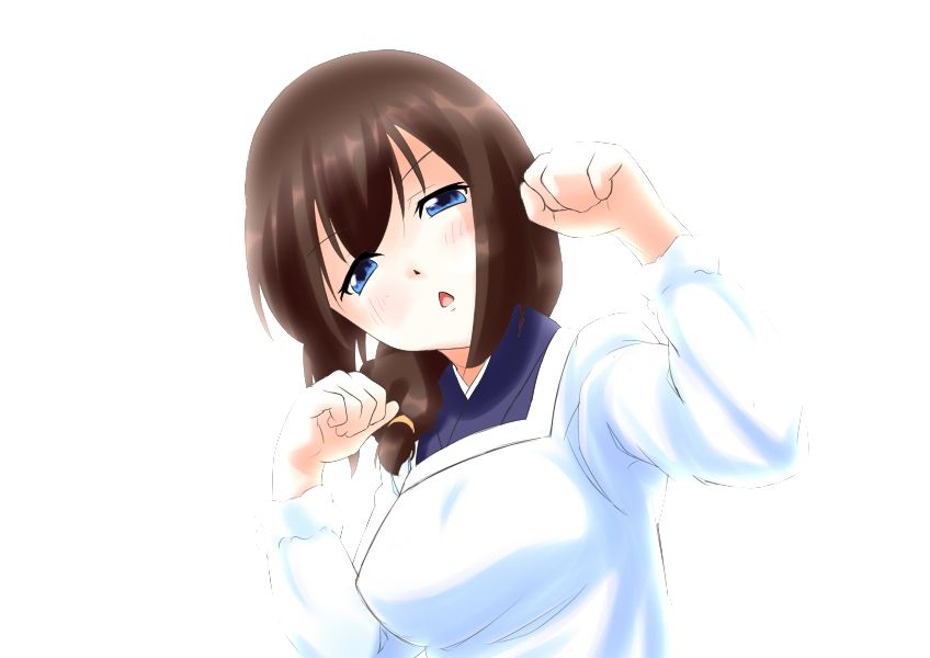1girl, blue_eyes, blush, breasts, brown_hair, inui_hinako, long_hair, open_mouth