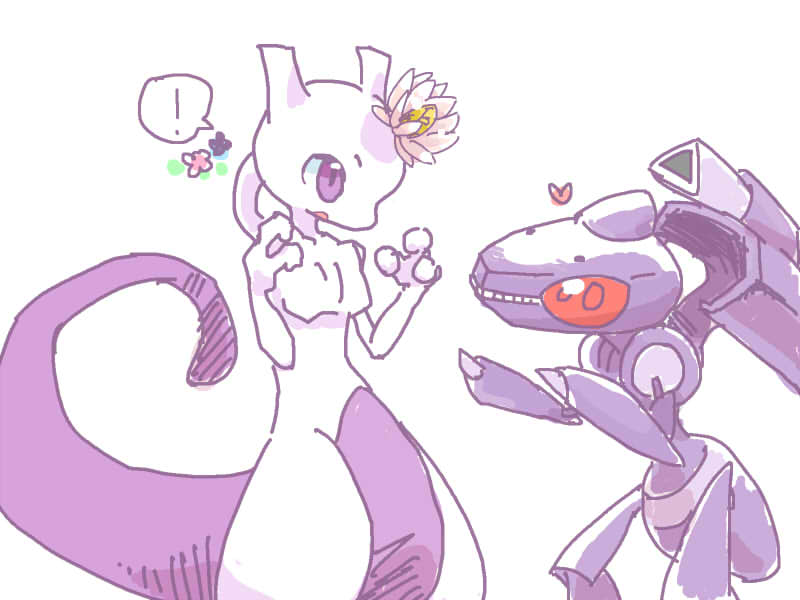 cannon, flower, genesect, mewtwo, nintendo, no_humans, pokemon, pokemon_(anime)