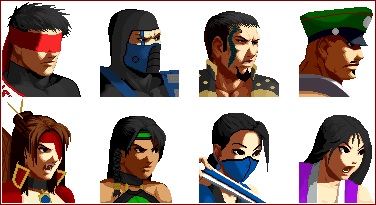 4boys, 4girls, black_hair, blindfold, capcom, chun-li, fangs, hsu_hao, ibuki_(street_fighter), iceangelmkx, jade_(mortal_kombat), kenshi, kitana, li_mei, mask, mortal_kombat, multiple_boys, multiple_girls, ninja, nitara, parody, ryuu_(street_fighter), simple_background, street_fighter, sub-zero, tattoo, taven, vampire, vega, white_background