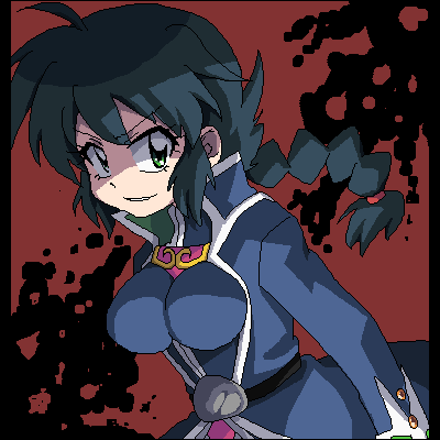 1girl, aliasing, artist_request, blue_hair, braid, breasts, female, green_eyes