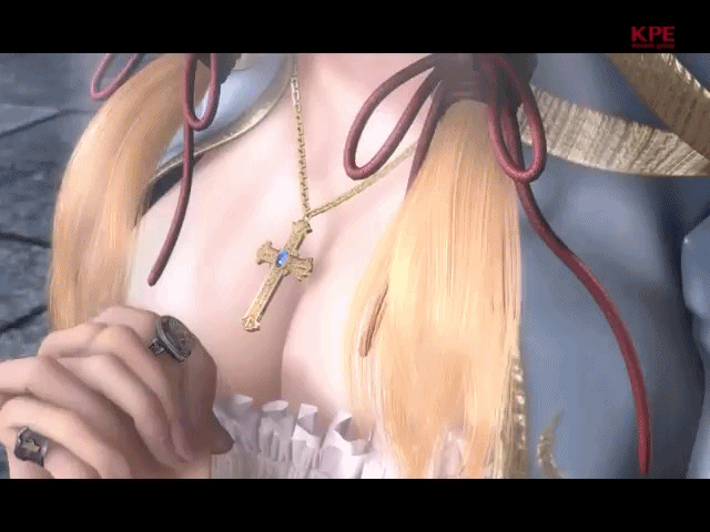 1girl, 3d, animated, animated_gif, blonde_hair, breasts, castlevania, cleavage