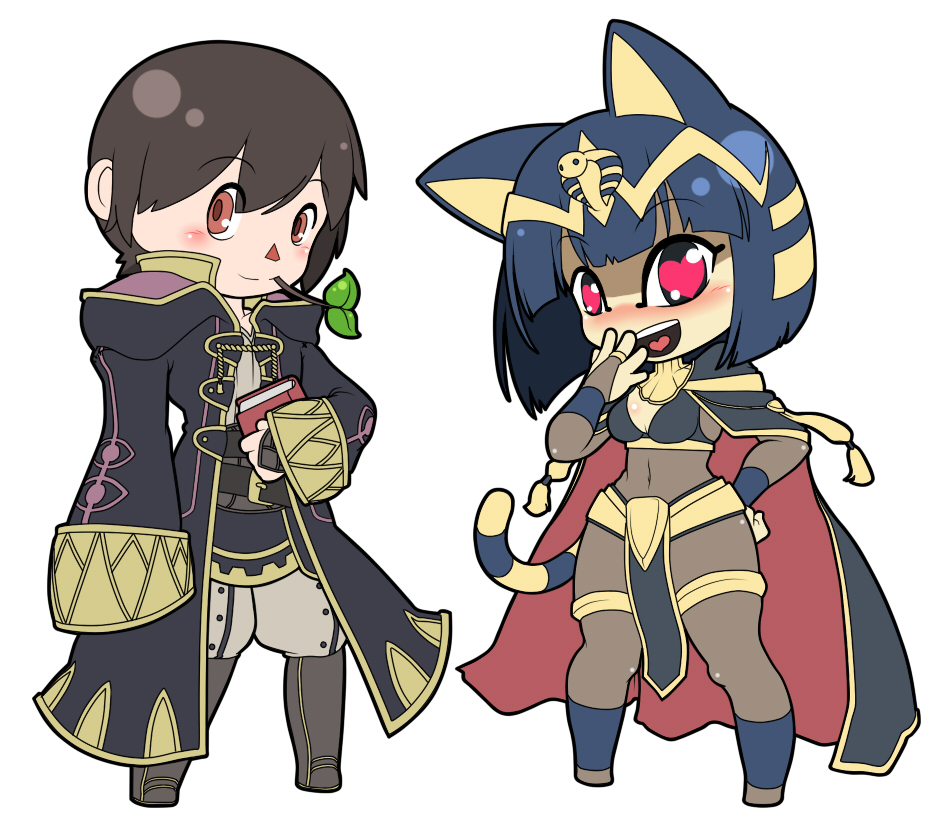 1boy, 1girl, 2012, animal_crossing, animal_crossing:_new_leaf, animal_ears, ankha_(animal_crossing), book
