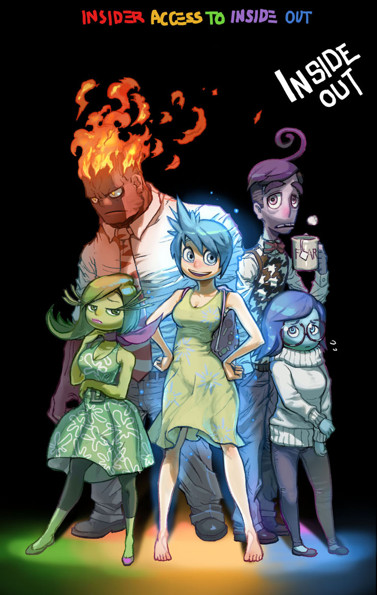 2boys, 3girls, anger_(inside_out), artist_request, blue_eyes, blue_hair, blue_skin, breasts