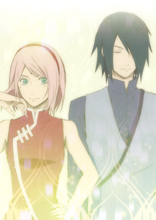 1boy, 1girl, black_hair, boruto:_the_movie, closed_eyes, facial_mark, forehead_mark, green_eyes