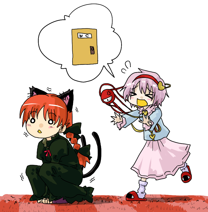 aka_(artist), aka_(red_shine), animal_ears, braid, cat_ears, cat_tail, have_to_pee, kaenbyou_rin
