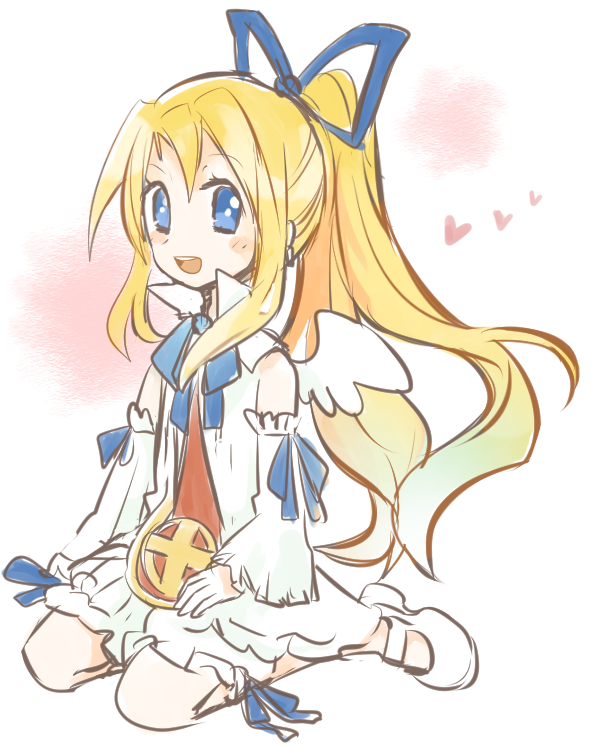 1girl, blonde_hair, blue_eyes, detached_sleeves, disgaea, flonne, gradient, gradient_background
