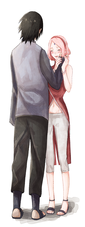 1boy, 1girl, amputee, back, black_hair, boruto:_the_movie, facial_mark, forehead_mark